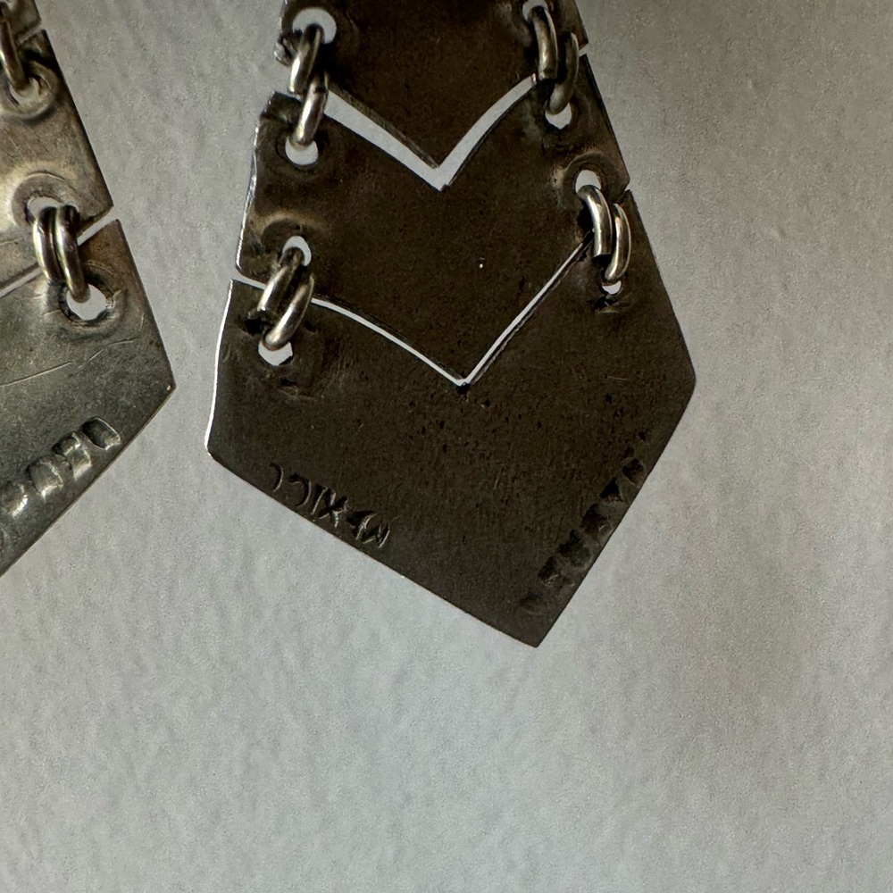 Abalone Shell Silver Dangly Triangle Earrings - image 6